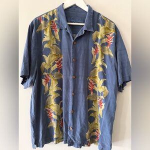 Tommy Bahama Blue Floral Shirt with Tropical Print 100% Silk